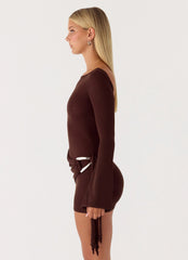 Niella Long Sleeve Wrap Mini Dress - Chocolate