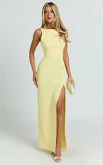 Indi Maxi Dress - Boat Neck Bodycon Dress in Lemon