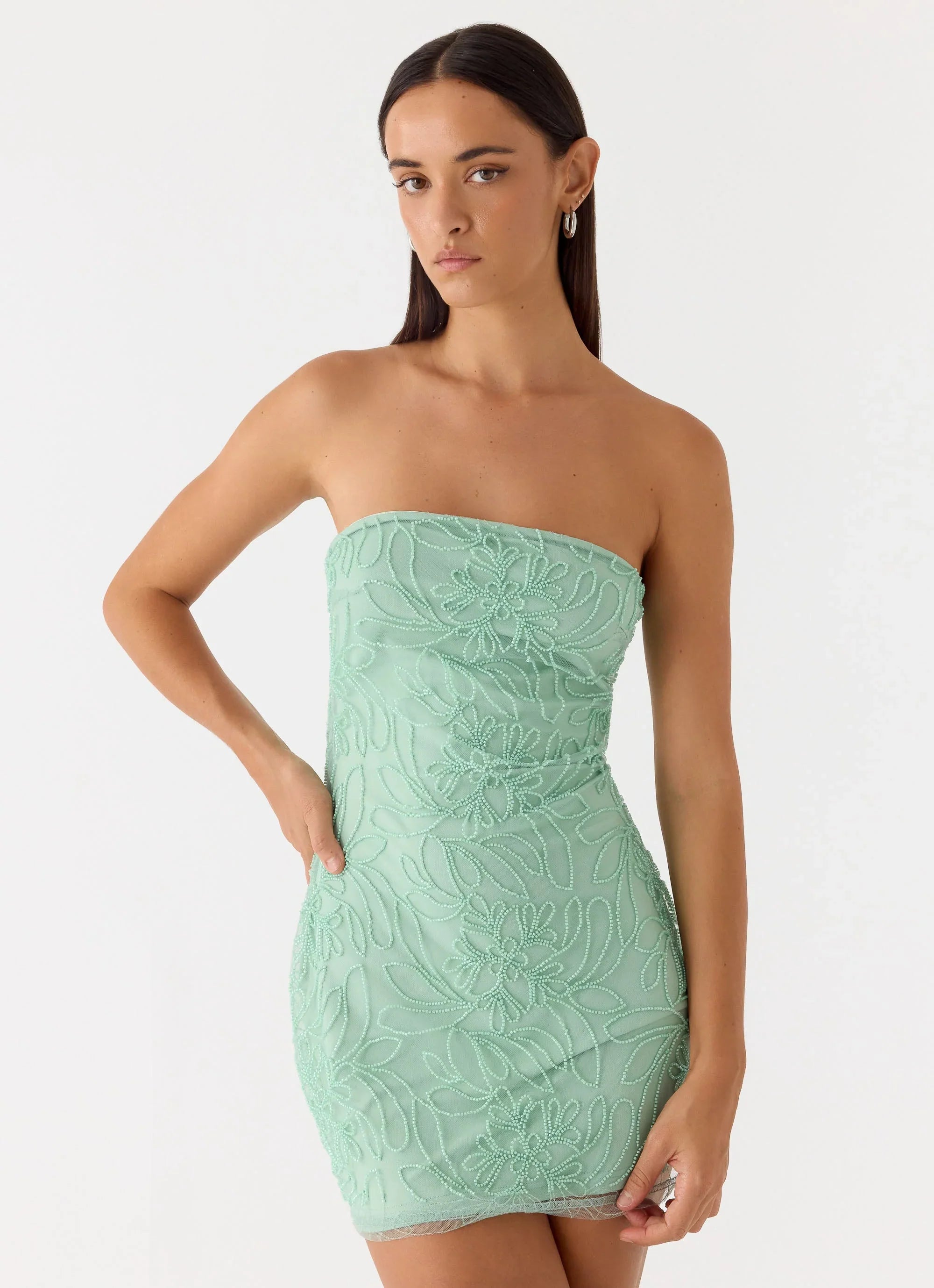 Dangerous Kind Beaded Mini Dress - Sage