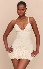 Butter Yellow Floral Cup Detail Extreme Puffball Hem Dress