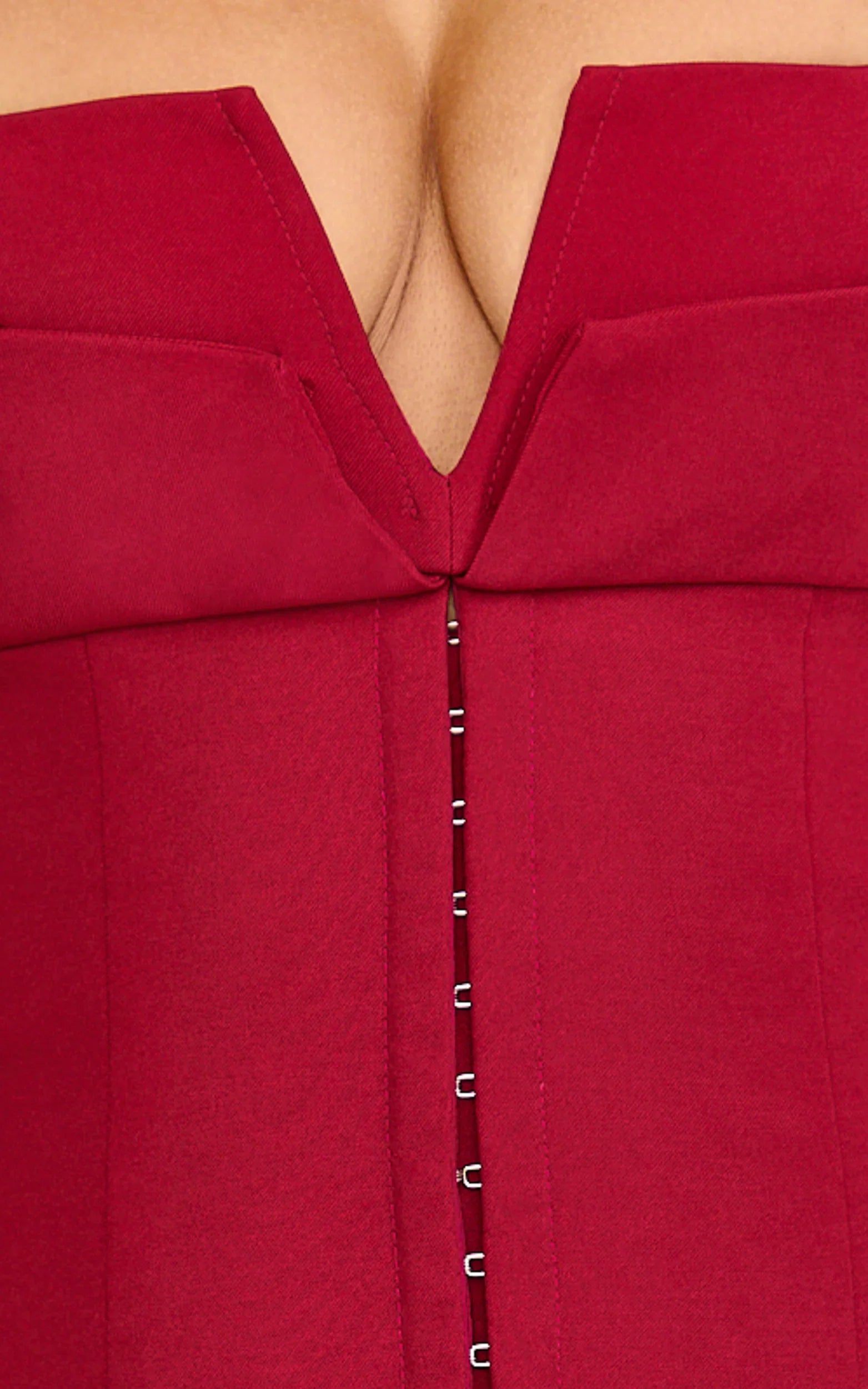 Odette Mini Dress - Plunge V Neck A Line Dress in Cherry Red