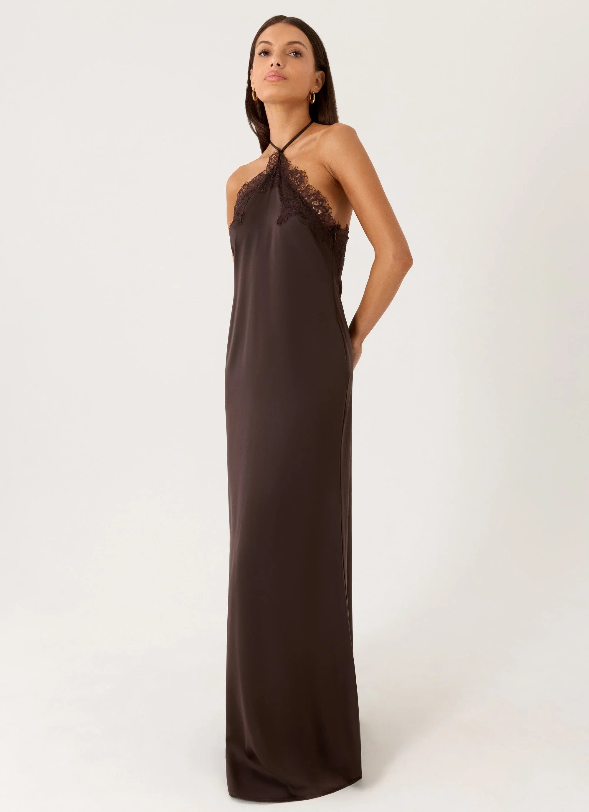 Samaria Halter Maxi Dress - Chocolate