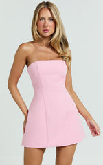 Catharine Mini Dress - Strapless A Line Dress in Pink