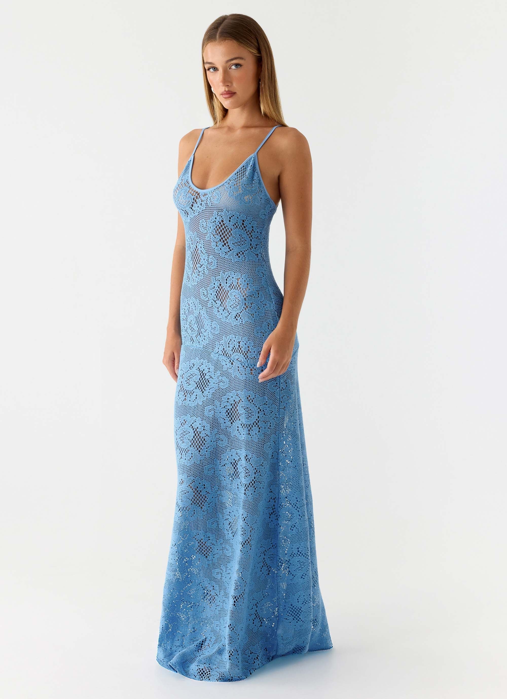 Zelella Crochet Maxi Dress - Bright Blue