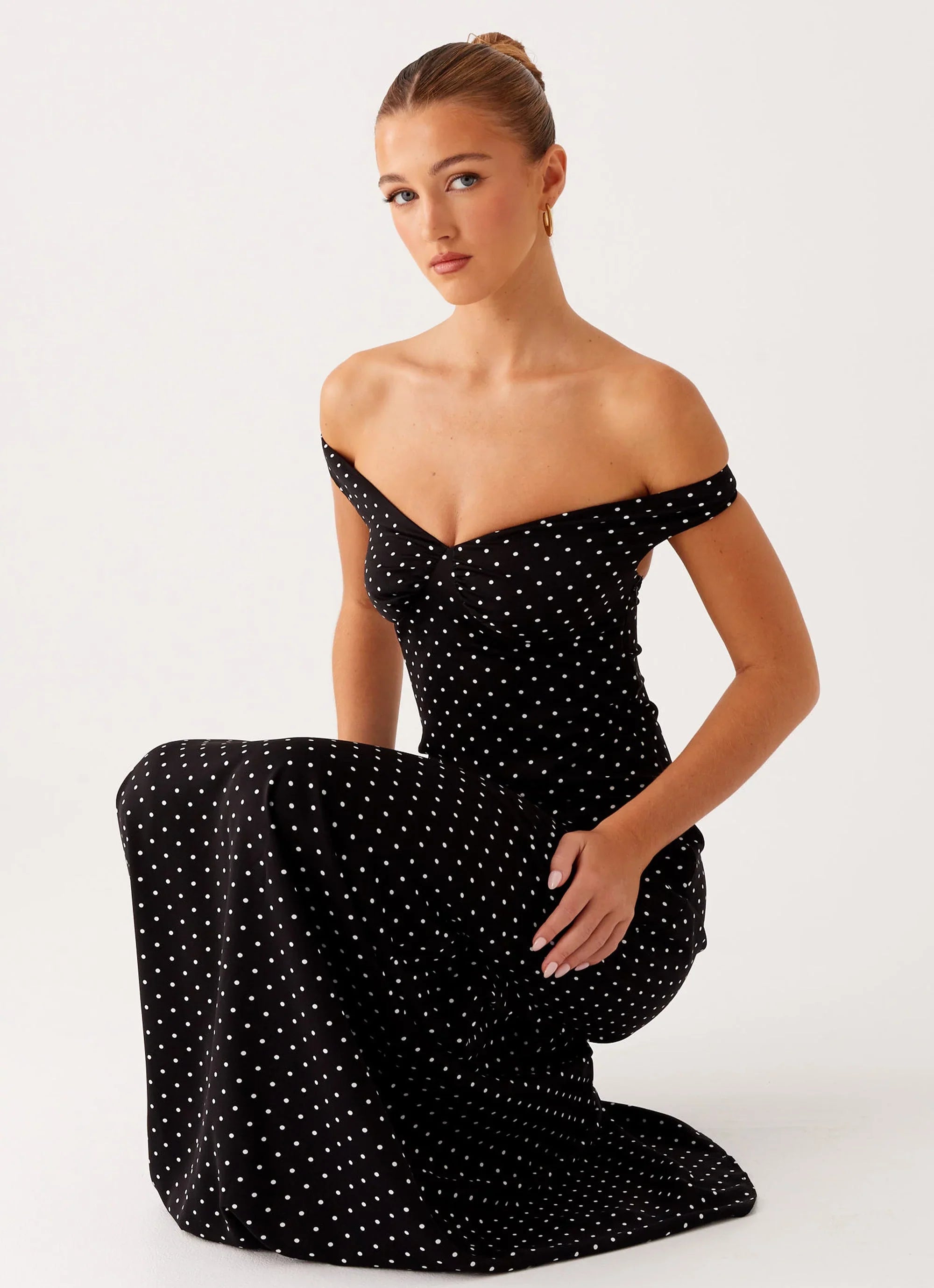 Melany Maxi Dress - Black Polka Dot