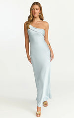 Calix Midi Dress - One Shoulder Slip Dress in Pale Blue