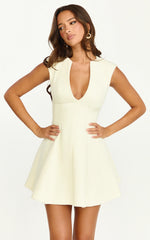 Nelson Mini Dress - Low Cut Boucle Fit & Flare Mini Dress in Cream