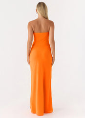 Sassafras Beaded Flower Strapless Maxi Dress - Orange