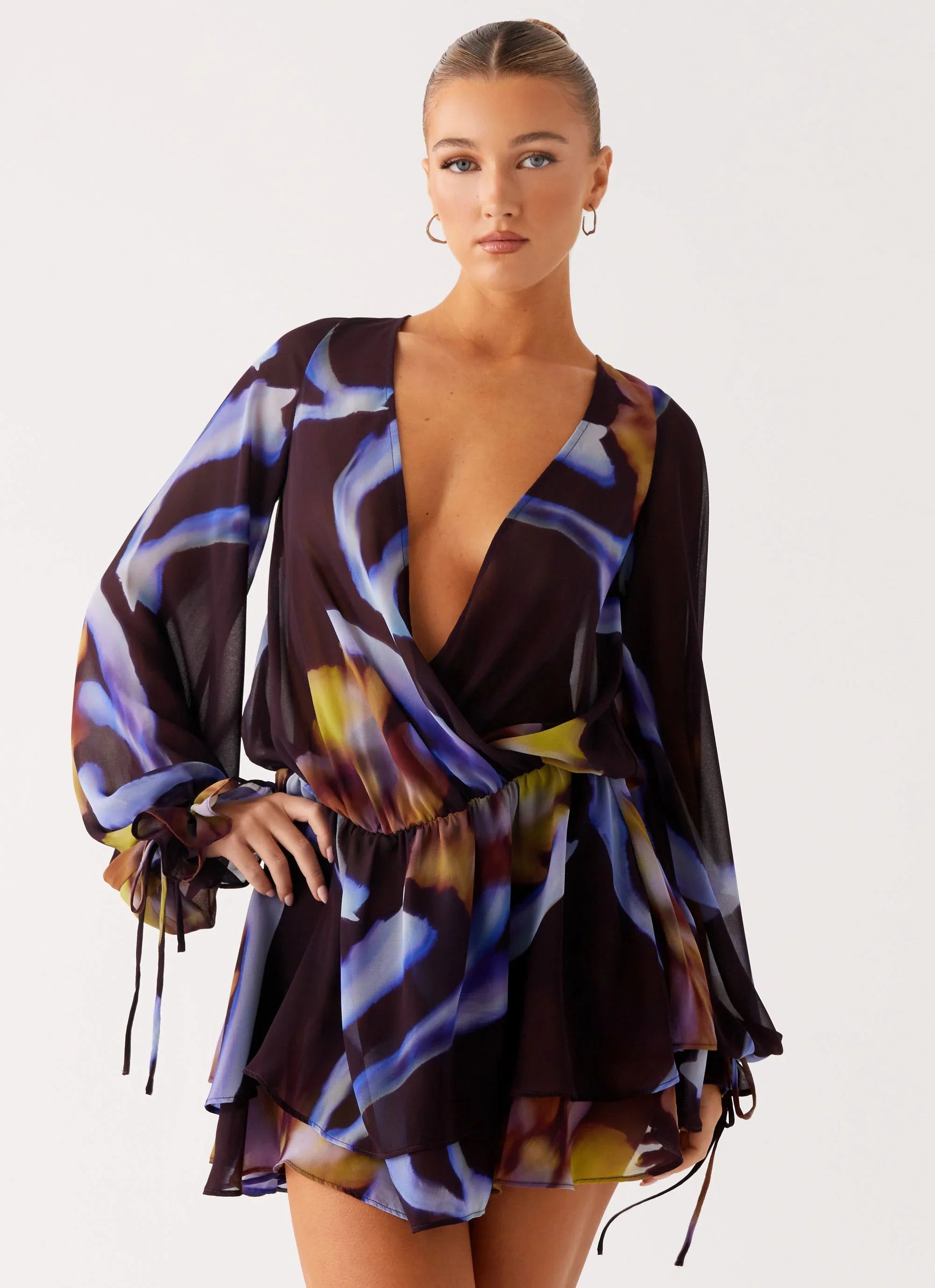 Passion Long Sleeve Mini Dress - Dark Floral